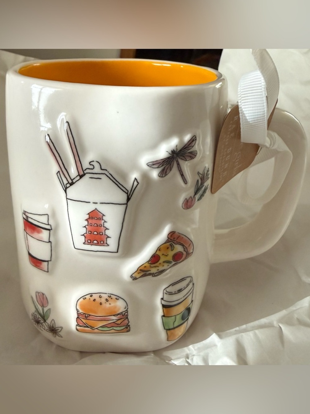 Rae Dunn Gilmore Girls White Ceramic Mug with Yellow Interior -